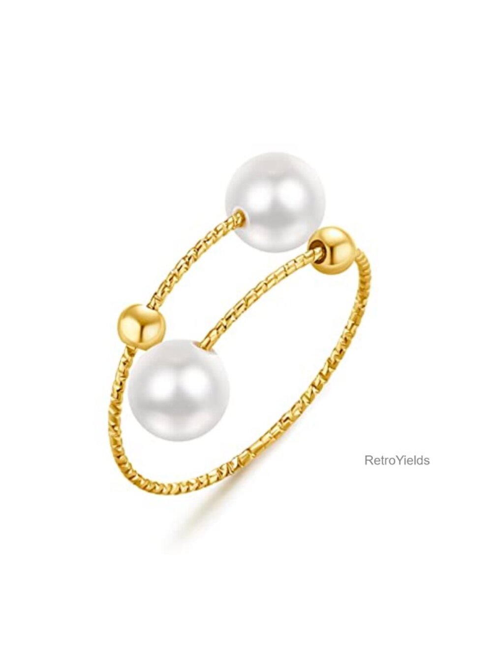 14K Gold Filled Open Ring Adjustable Freshwater Pearl Crystal Statement Ring